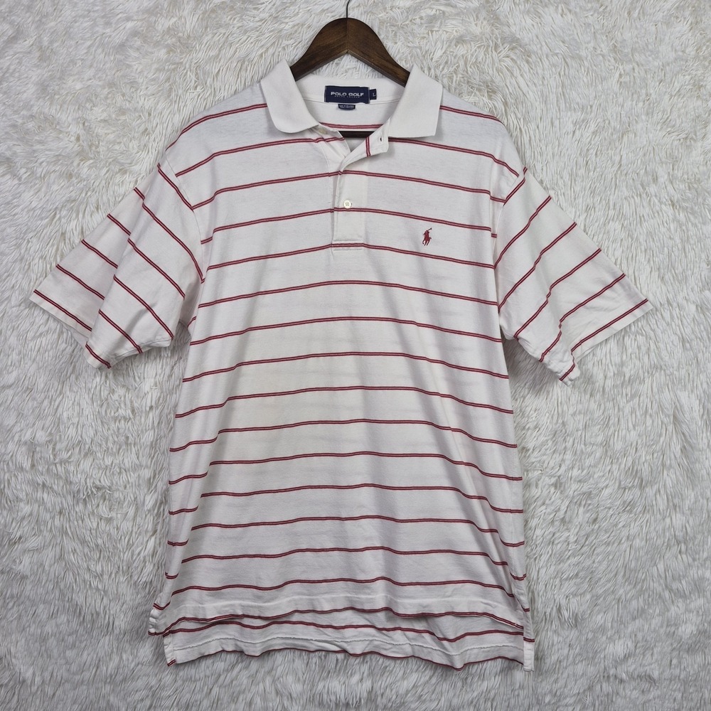 Polo Golf Ralph Lauren‎ Shirt Mens Large Red White Striped Preppy Cotton Mens L
